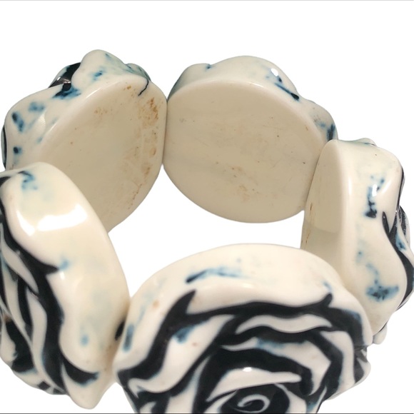 Stretch Bracelet Blue Floral Flower Statement - Picture 5 of 9